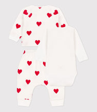 Load image into Gallery viewer, A084W LALLA 01 WHITE RED BODYSUITS CARDIGAN HEARTS NEWBORN OUTFITS PANTS

