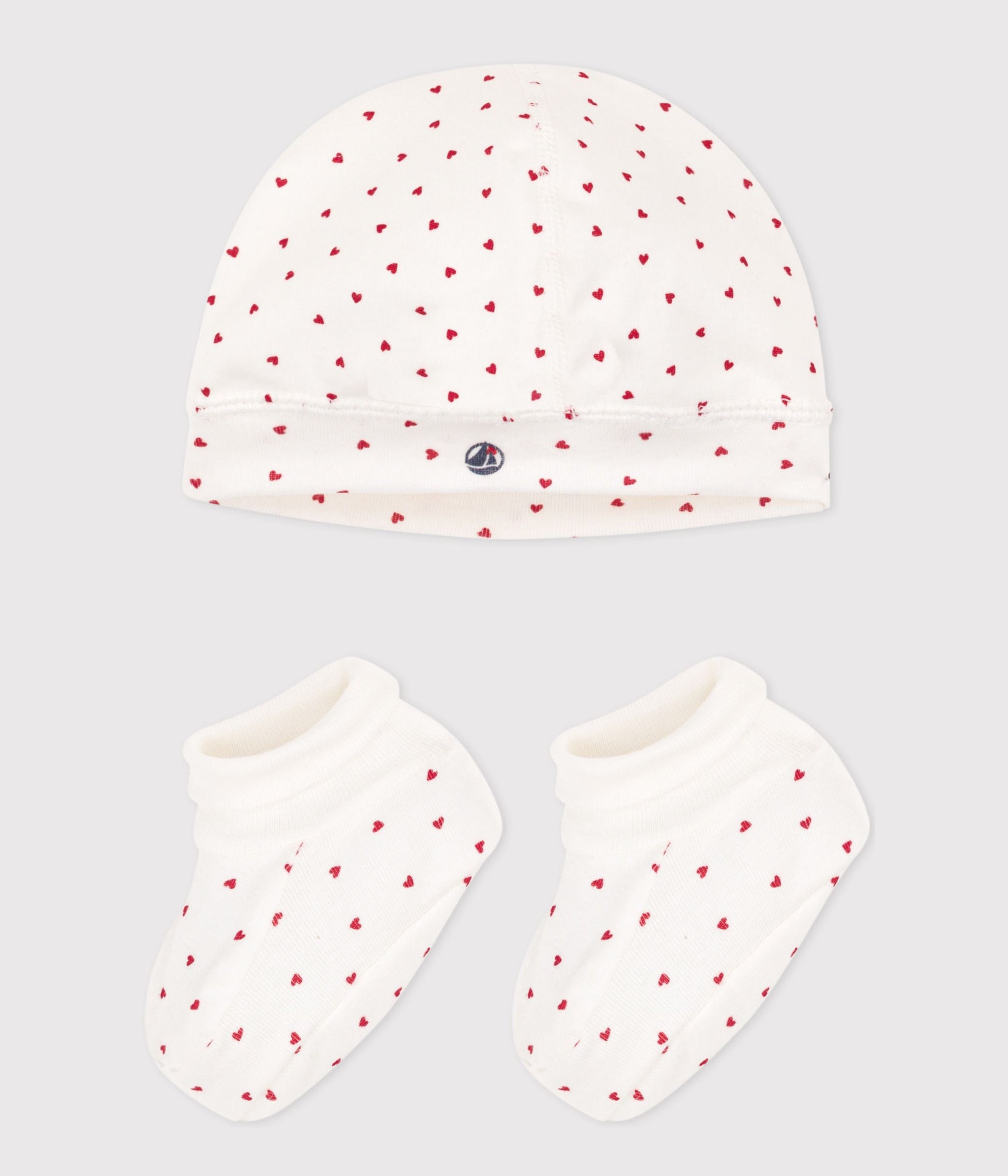 A08RT LAVINA 00 WHITE RED BOOTIES HAT HEARTS NEWBORN