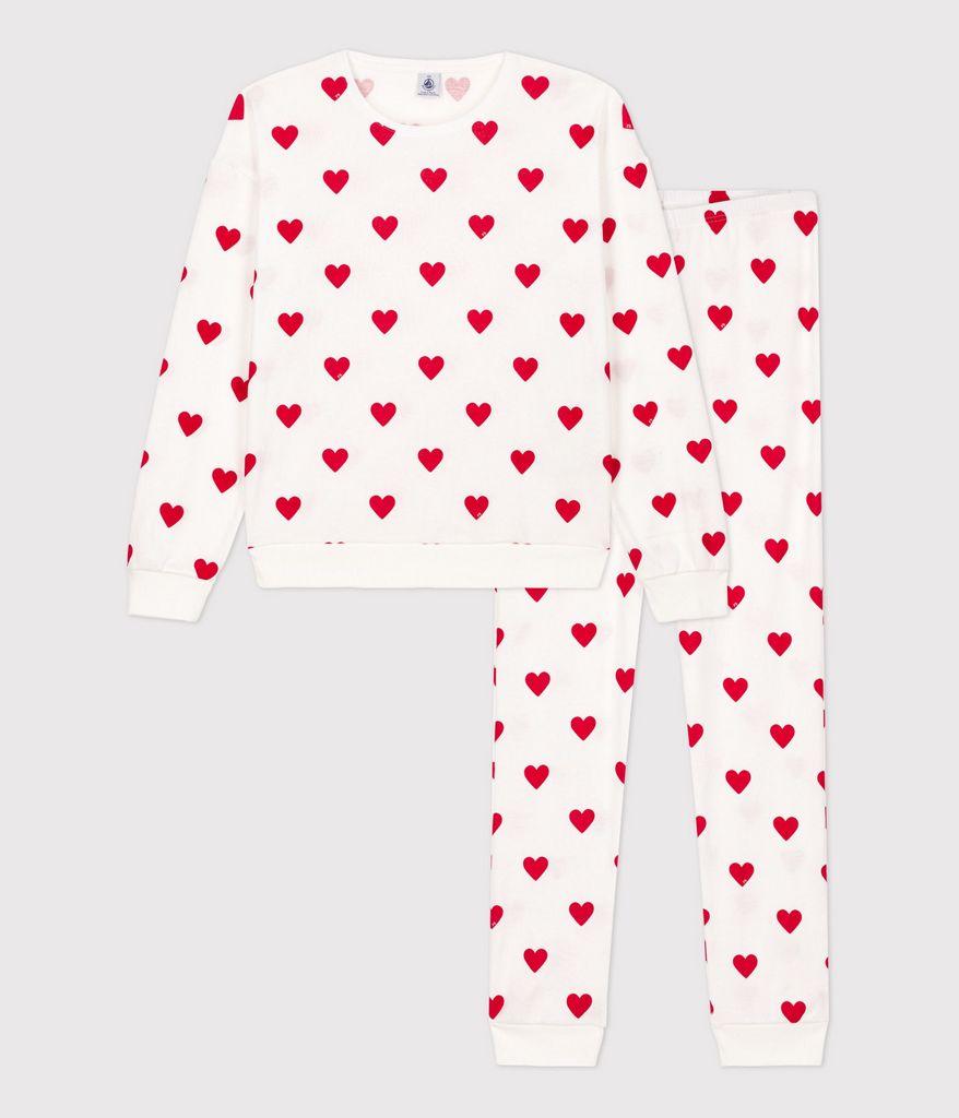 A081A 02 WHITE RED LONG SLEEVES HEARTS PYJAMAS