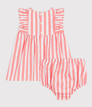 Load image into Gallery viewer, FW26 - A0FFZ 01 WHITE CORAL BABY DRESSES FALL WINTER 2026 NEW ARRIVAL STRIPES