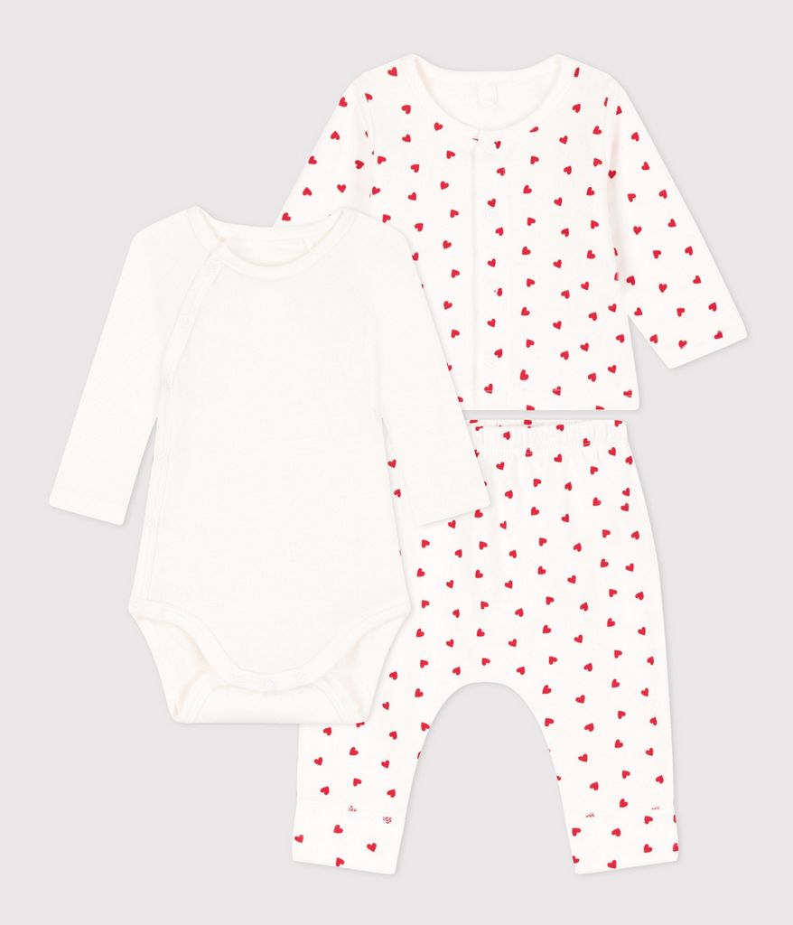 A091Q LADY 01 WHITE RED HEARTS NEWBORN OUTFITS