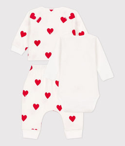 A084W LALLA 01 WHITE RED BODYSUITS CARDIGAN HEARTS NEWBORN OUTFITS PANTS
