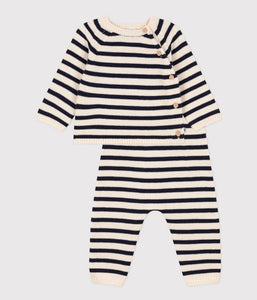 A091R LAGYM 01 NAVY CREAM NEWBORN OUTFITS PANTS STRIPES SWEATSHIRTS