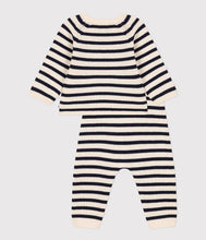 Load image into Gallery viewer, A091R LAGYM 01 NAVY CREAM NEWBORN OUTFITS SWEATSHIRTS STRIPES PANTS
