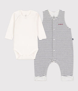 A0831 LACET 01 WHITE NAVY BODYSUITS NEWBORN OUTFITS OVERALLS STRIPES