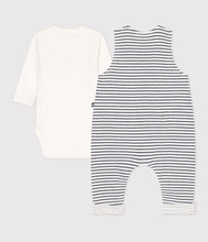 Load image into Gallery viewer, A0831 LACET 01 WHITE NAVY BODYSUITS NEWBORN OUTFITS OVERALLS STRIPES
