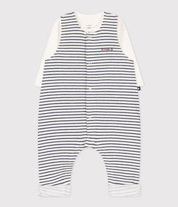 A0831 LACET 01 WHITE NAVY BODYSUITS NEWBORN OUTFITS OVERALLS STRIPES
