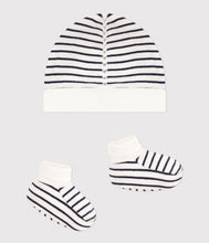 Load image into Gallery viewer, A081H LALTA 00 WHITE NAVY BOOTIES HAT NEWBORN STRIPES
