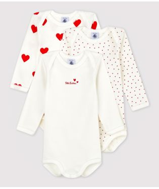 HIVER23 A00BC 00 WHITE RED NEWBORN BODYSUITS HEARTS LONG SLEEVES