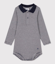 Load image into Gallery viewer, A095W LECHOU 01 NAVY WHITE BODYSUITS LONG SLEEVES NEWBORN STRIPES
