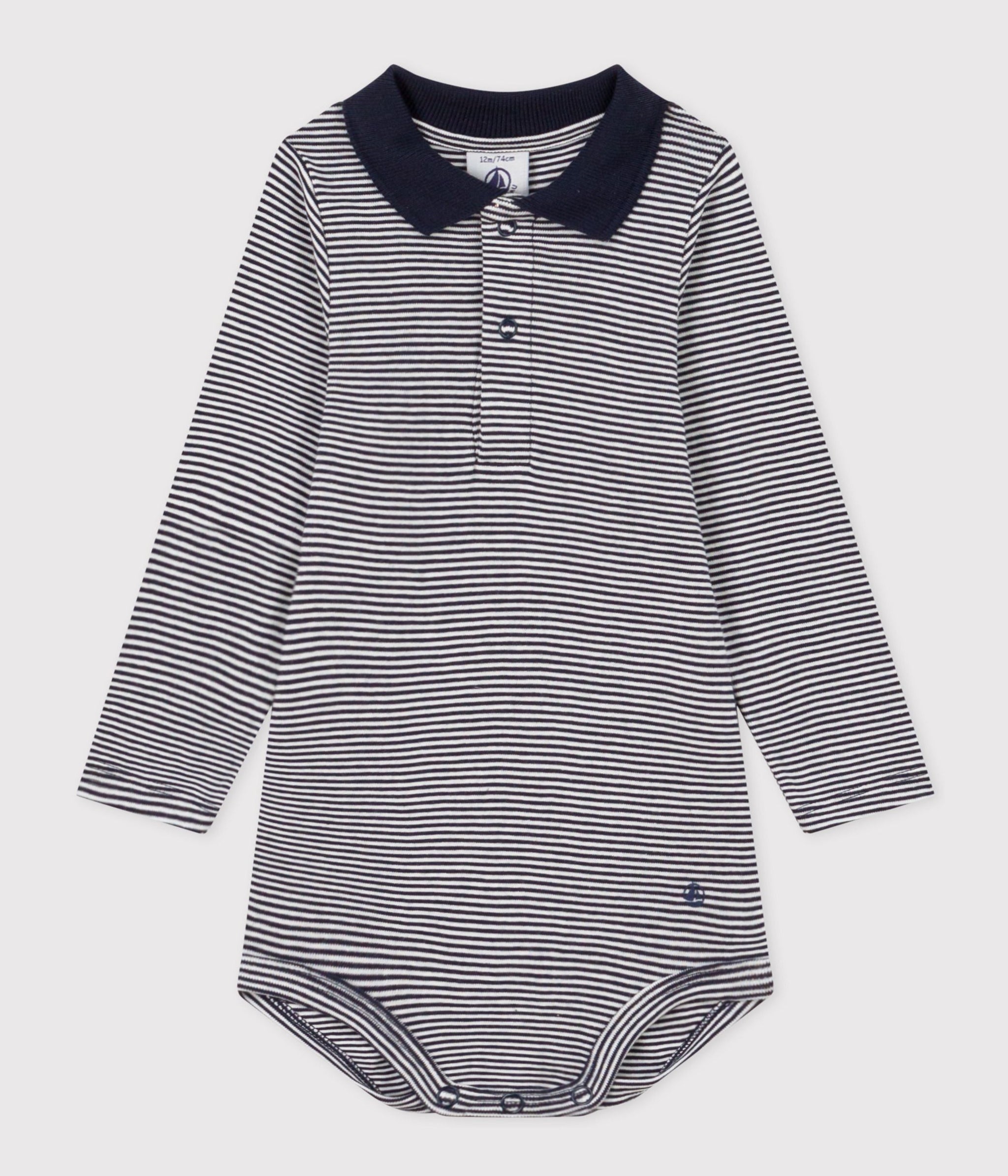 A095W LECHOU 01 NAVY WHITE BODYSUITS LONG SLEEVES NEWBORN STRIPES