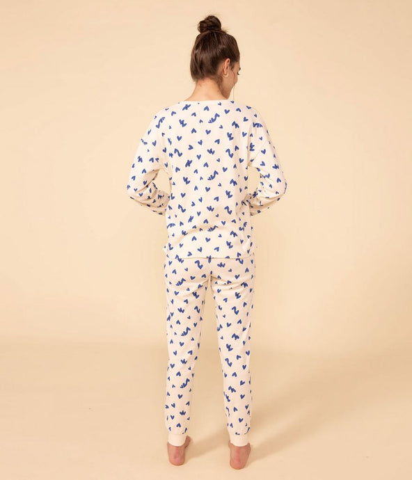 A080X 01 CREAM BLUE LONG SLEEVES HEARTS PYJAMAS