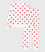 Load image into Gallery viewer, A081A 02 WHITE RED PYJAMAS LONG SLEEVES HEARTS
