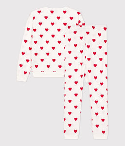A081A 02 WHITE RED PYJAMAS LONG SLEEVES HEARTS
