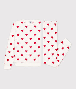 A081A 02 WHITE RED PYJAMAS LONG SLEEVES HEARTS