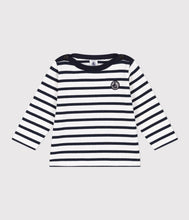 Load image into Gallery viewer, A08FI LASCINANT 01 WHITE NAVY 50% SALE LONG SLEEVES NEWBORN STRIPES
