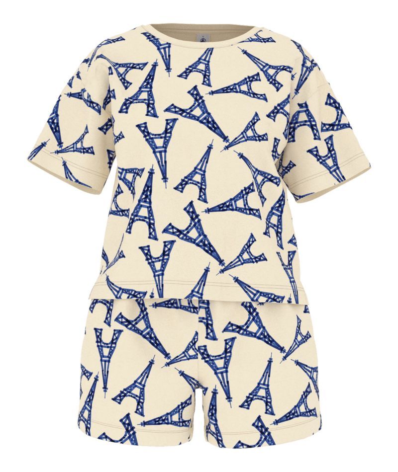 AW24 - A0BWU 01 CREAM BLUE SHORT SLEEVES FALL WINTER 2024/25 ICONIC PARIS THEME PYJAMAS