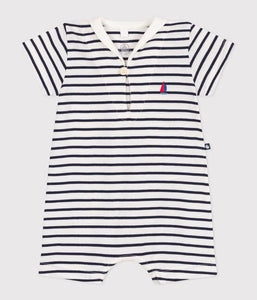 SS25 - A0CG2 01 WHITE NAVY NEWBORN ROMPERS SAILOR SPRING SUMMER 2025 STRIPES