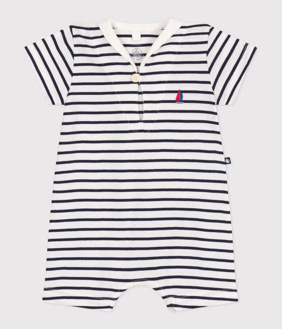 SS25 - A0CG2 01 WHITE NAVY NEWBORN ROMPERS SAILOR SPRING SUMMER 2025 STRIPES