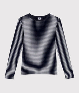 AW25 - A0D46 01 NAVY WHITE LONG SLEEVES CREWNECK TEE FALL WINTER 2025/26 ICONIC STRIPES