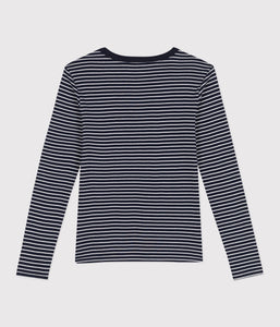 AW25 - A0D46 01 NAVY WHITE LONG SLEEVES CREWNECK TEE FALL WINTER 2025/26 ICONIC STRIPES