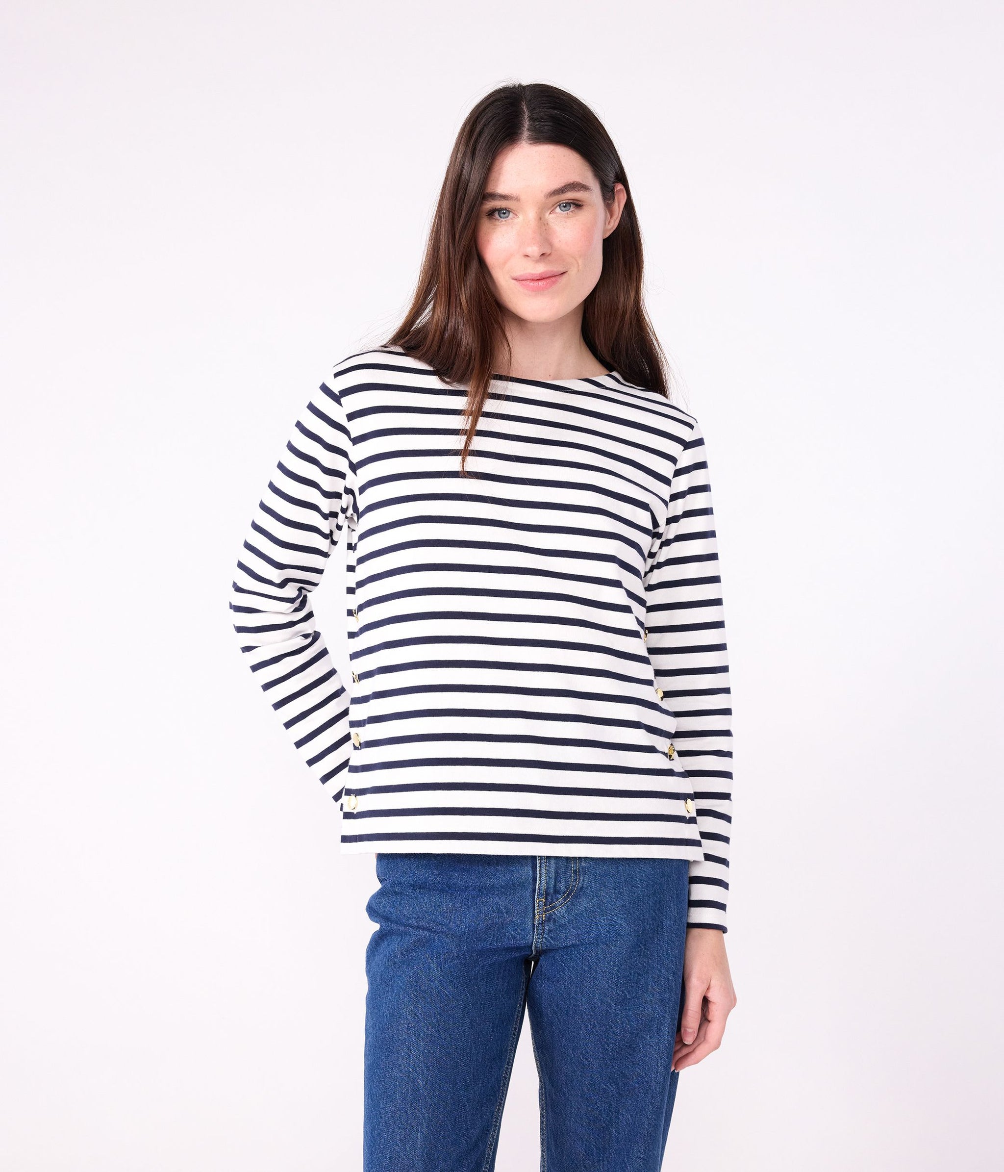 AW25 - A0E4G 01 WHITE NAVY LONG SLEEVES BRETON TOPS FALL WINTER 2025/26 ICONIC SAILOR STRIPES T-SHIRTS TEE