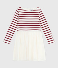 Load image into Gallery viewer, AW25 - A0E73 01 WHITE BURGUNDY DRESSES FALL WINTER 2025/26 LONG SLEEVES STRIPES
