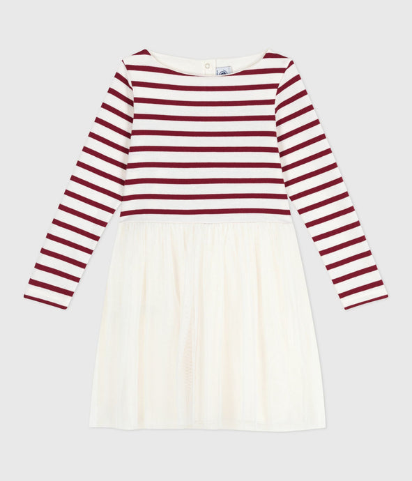 AW25 - A0E73 01 WHITE BURGUNDY DRESSES FALL WINTER 2025/26 LONG SLEEVES STRIPES