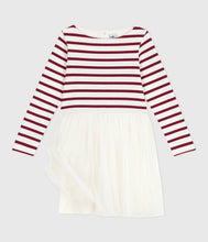 Load image into Gallery viewer, AW25 - A0E73 01 WHITE BURGUNDY DRESSES FALL WINTER 2025/26 LONG SLEEVES STRIPES
