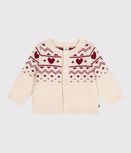 AW25 - A0EBI 01 CREAM RED CARDIGAN FALL WINTER 2025/26 HEARTS LONG SLEEVES SWEATER