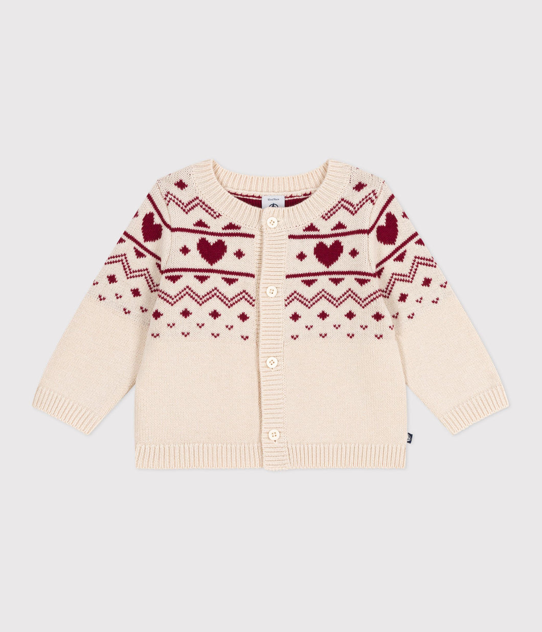 AW25 - A0EBI 01 CREAM RED CARDIGAN FALL WINTER 2025/26 HEARTS LONG SLEEVES SWEATER