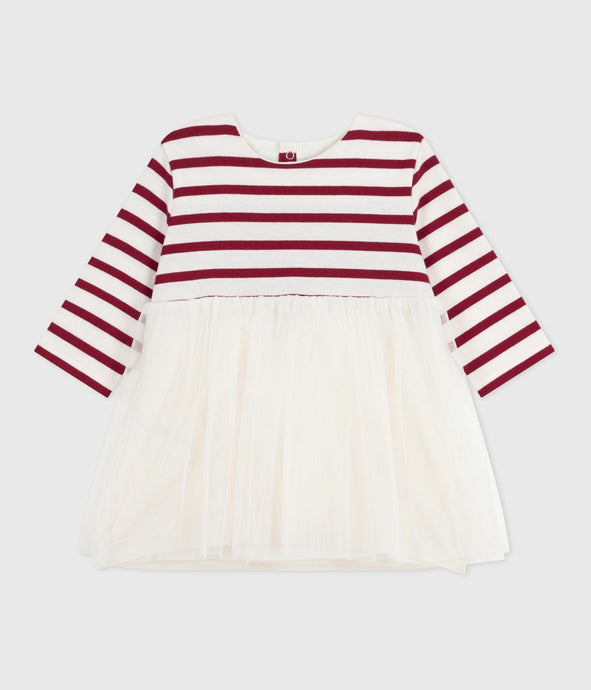 AW25 - A0EBV 01 WHITE BURGUNDY DRESSES FALL WINTER 2025/26 LONG SLEEVES STRIPES