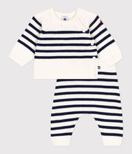 Load image into Gallery viewer, AW25 - A0ECR 01 WHITE NAVY FALL WINTER 2025/26 NEWBORN OUTFITS PARIS THEME STRIPES SWEATER
