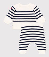 Load image into Gallery viewer, AW25 - A0ECR 01 WHITE NAVY FALL WINTER 2025/26 NEWBORN OUTFITS PARIS THEME STRIPES SWEATER
