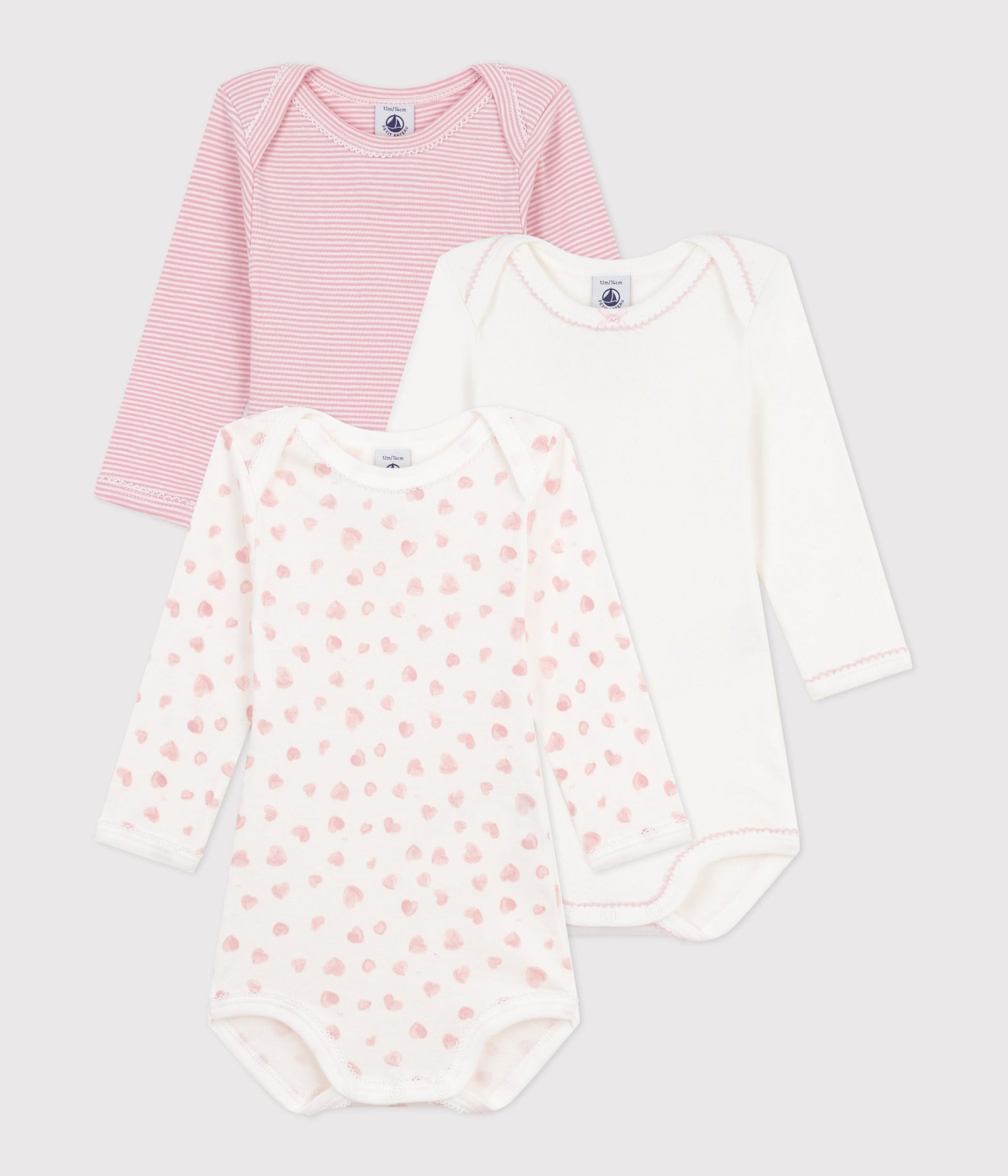 AW25 - A0EED 00 WHITE PINK BODYSUITS FALL WINTER 2025/26 HEARTS LONG SLEEVES NEWBORN