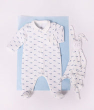 Load image into Gallery viewer, FW26 - A0GAB 01 WHITE BLUE BABY FALL WINTER 2026 FOOTIES ROMPERS NEWBORN SAILOR
