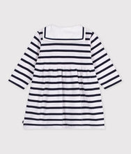 Load image into Gallery viewer, FW26 - A0GK0 01 WHITE NAVY BABY DRESSES FALL WINTER 2026 SAILOR STRIPES

