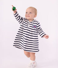 Load image into Gallery viewer, FW26 - A0GK0 01 WHITE NAVY BABY DRESSES FALL WINTER 2026 SAILOR STRIPES
